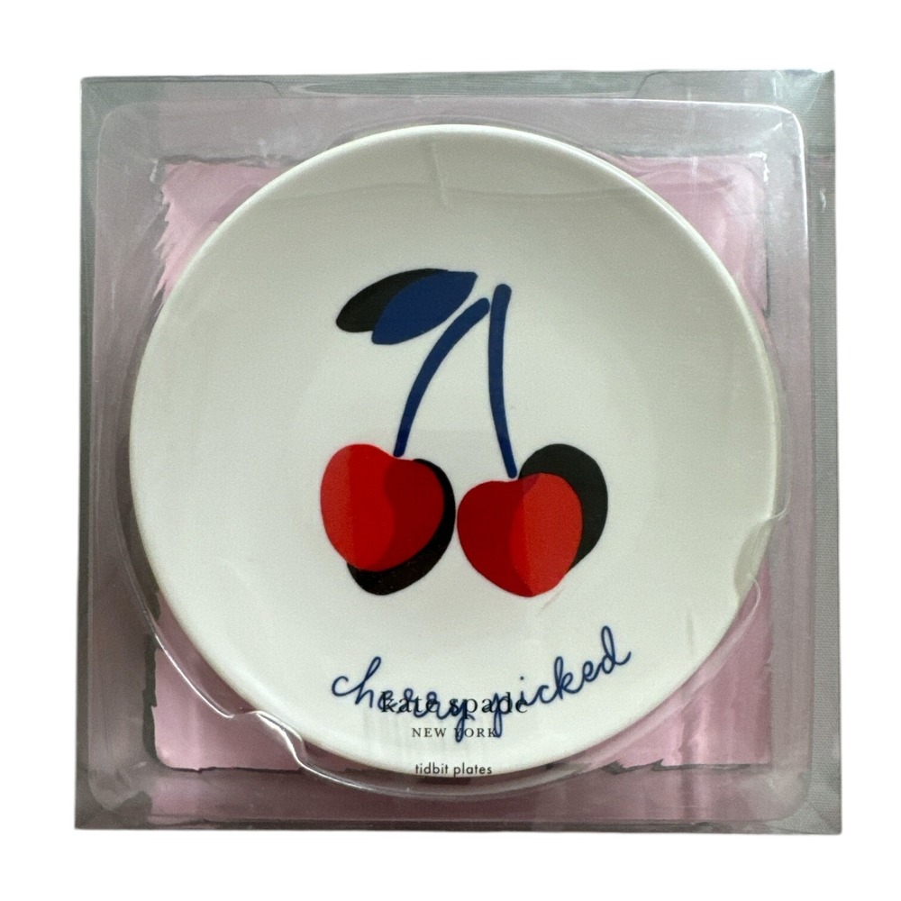 Kate Spade Vintage Cherries Melamine Tidbit Appetizer 6" Set/4 Plates‎ NIB